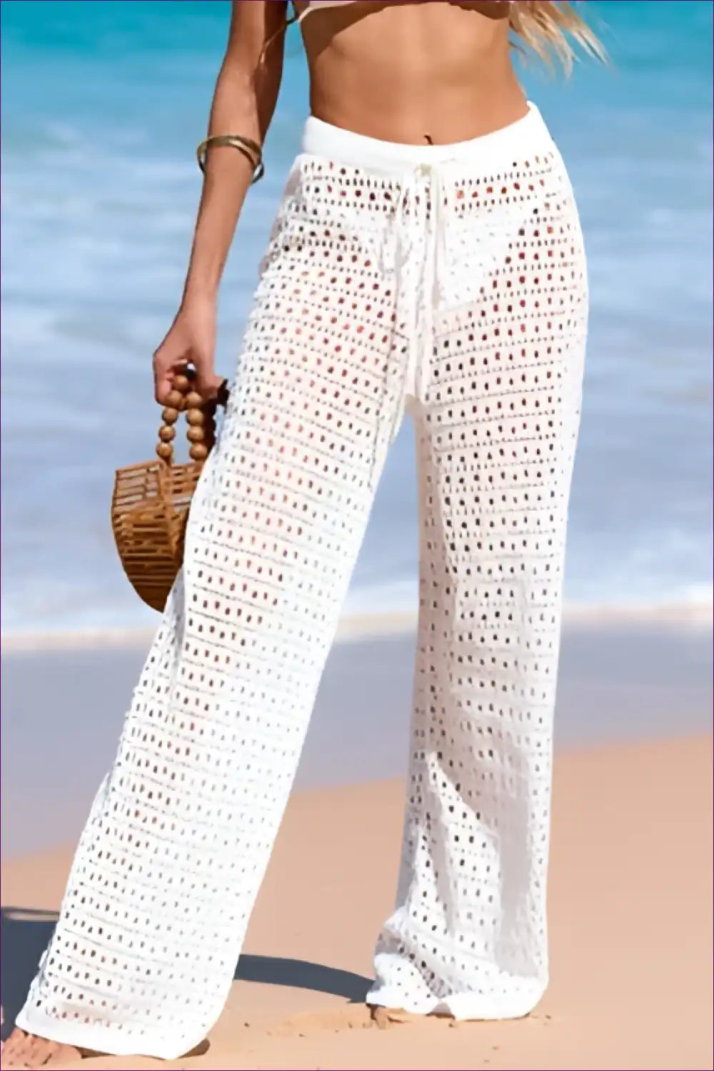 Crochet Beach Trousers with Drawstring - Holiday Essential for Beachwear, Boho, Casual, Crochet,