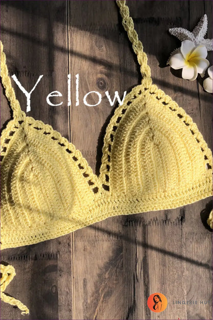 Crochet Bikini Set with Halter Top - Bohemian Escape - s / Yellow - Lingerie Hut - Beachwear • Boho • Casual • Cotton