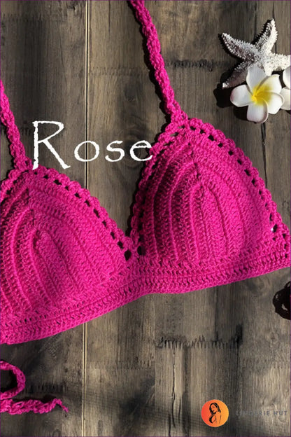 Crochet Bikini Set with Halter Top - Bohemian Escape - s / Coral Red - Lingerie Hut - Beachwear • Boho • Casual • Cotton