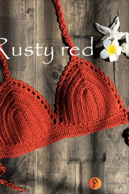 Crochet Bikini Set with Halter Top - Bohemian Escape - s / Rusty Red - Lingerie Hut - Beachwear • Boho • Casual • Cotton
