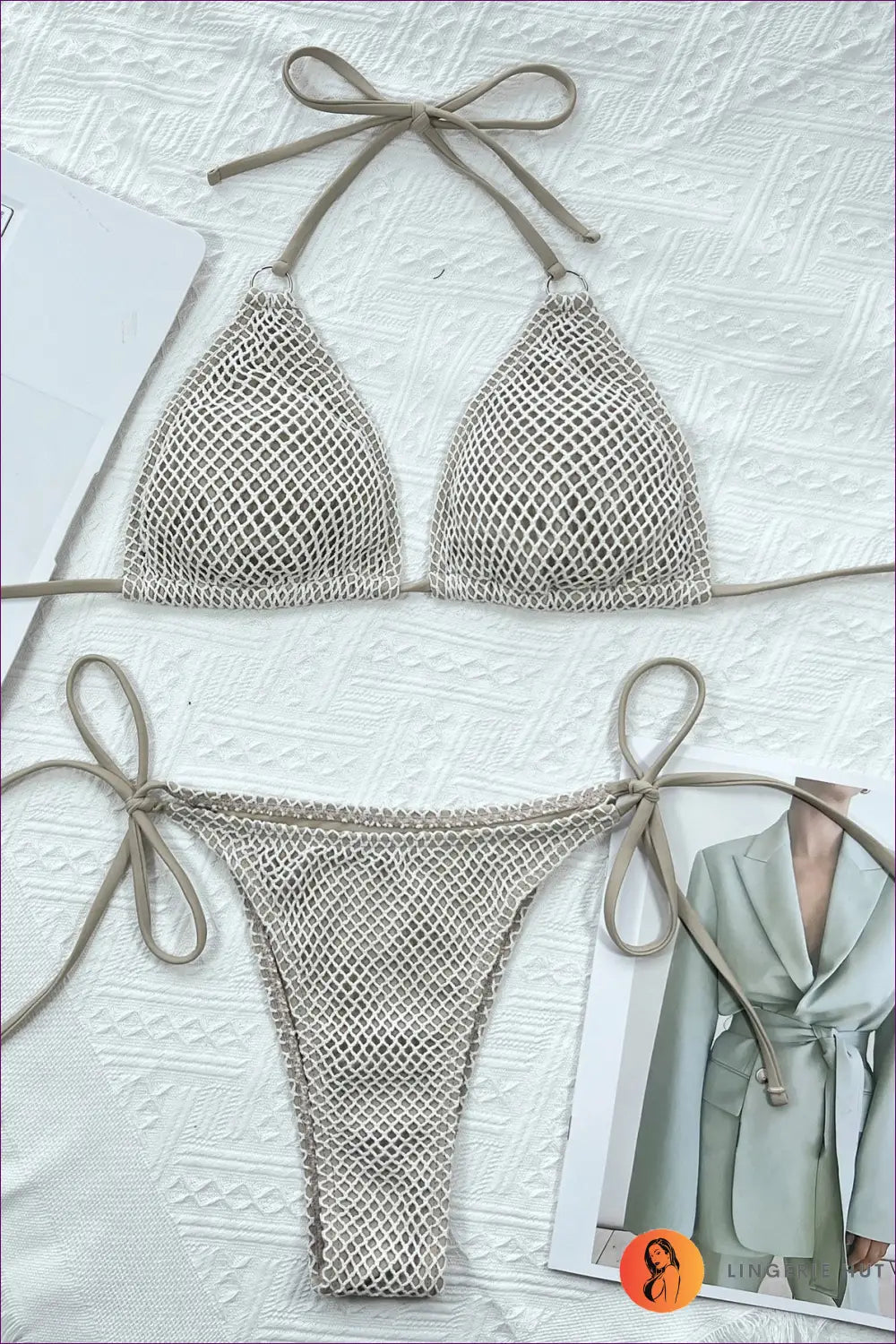 Crochet Bikini Set with Ring Accents - Effortless Beach Style - Beachwear • Boho • Cutout - Lingerie Hut