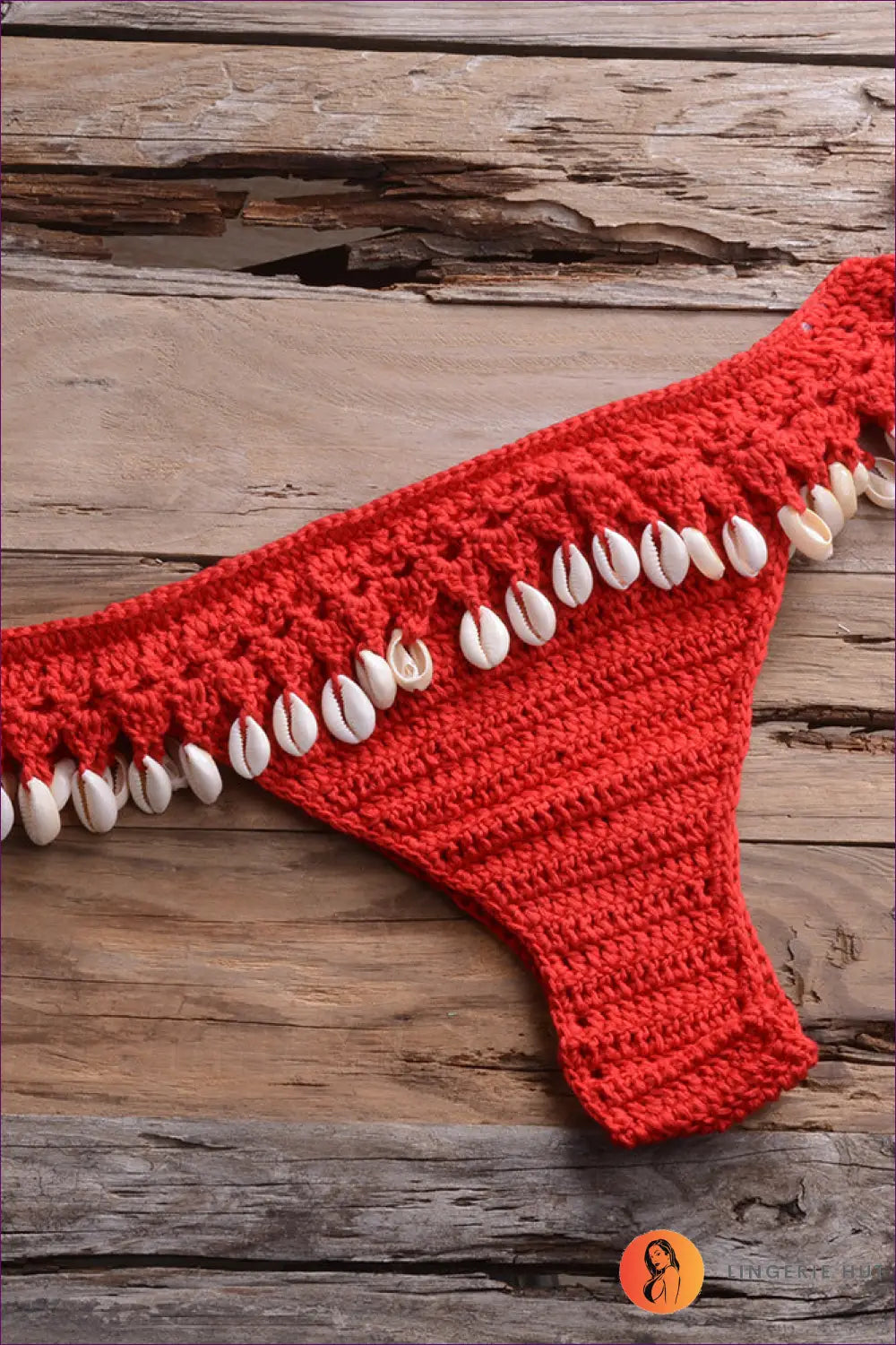 Crochet Bikini Set with Shell Trim - Boho Beach Mood - s / Red-2 - Lingerie Hut - Beachwear • Casual