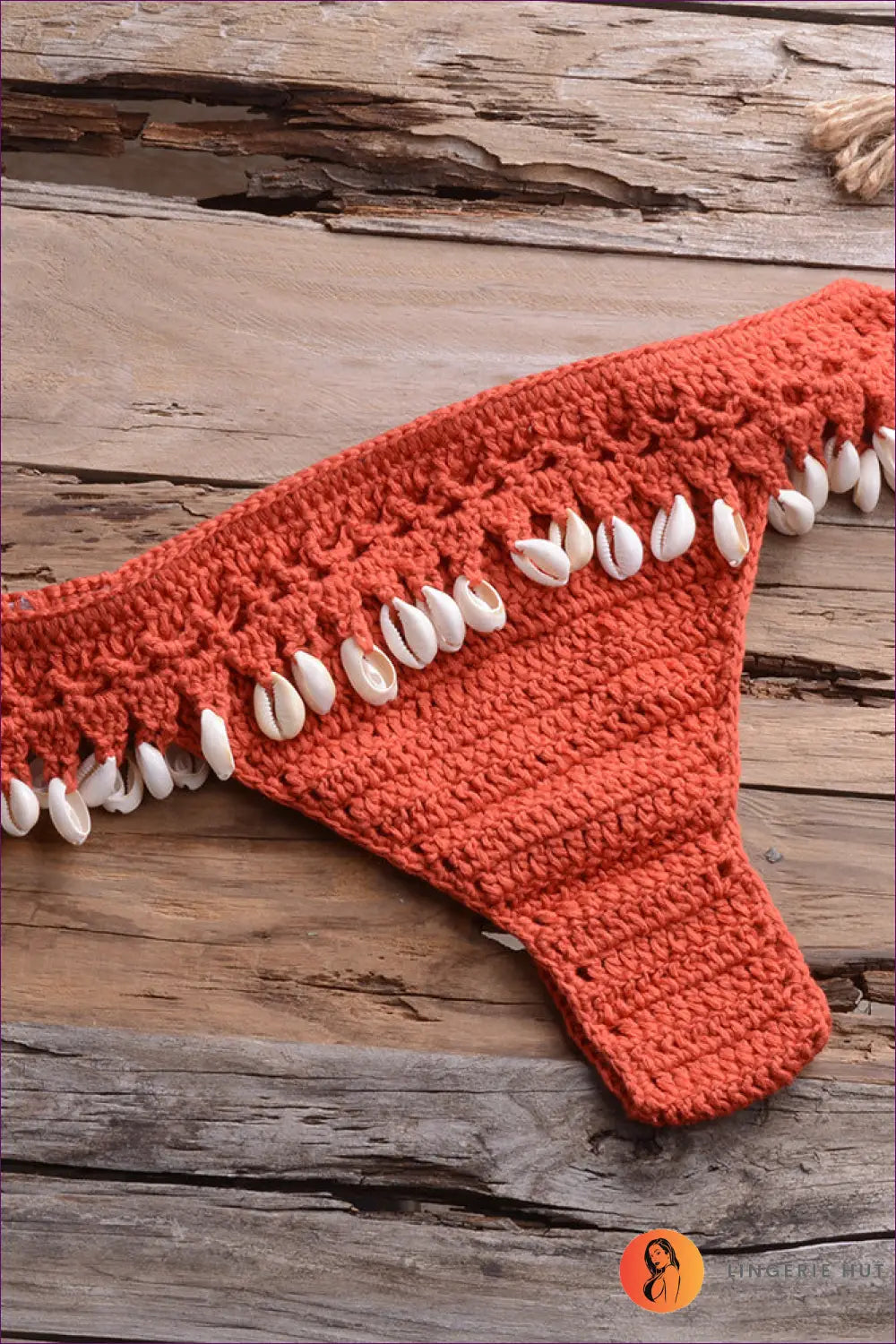 Crochet Bikini Set with Shell Trim - Boho Beach Mood - s / Rusty Red-2 - Lingerie Hut - Beachwear • Casual