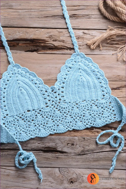 Crochet Bikini Set with Shell Trim - Boho Beach Mood - s / Sky Blue - Lingerie Hut - Beachwear • Casual