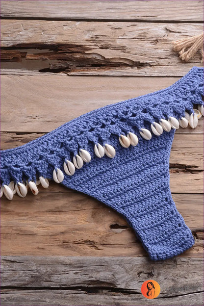 Crochet Bikini Set with Shell Trim - Boho Beach Mood - s / Blue-2 - Lingerie Hut - Beachwear • Casual