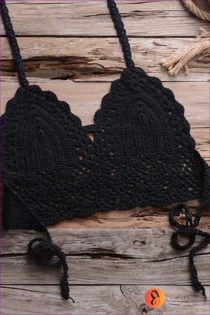 Crochet Bikini Set with Shell Trim - Boho Beach Mood - s / Black - Lingerie Hut - Beachwear • Casual