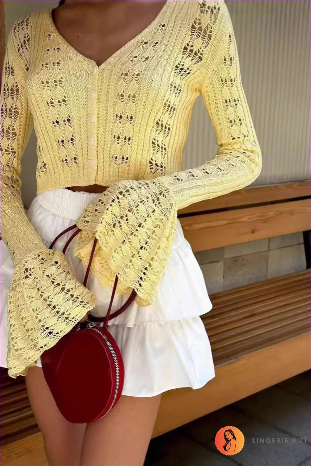 Crochet Cardigan Top with Bell Sleeves - Sunlit Weekend - s / Yellow - Casual • Everyday • just in • Polyester