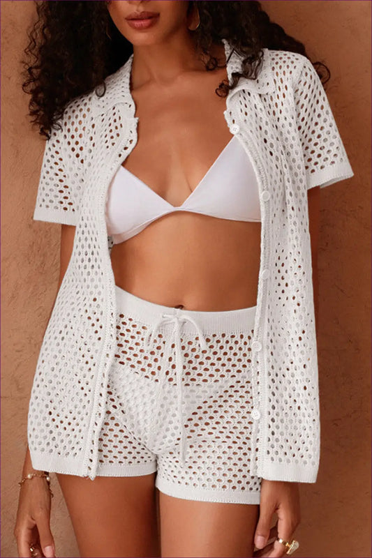 Crochet Cover-up Set with Button-front Cardigan - Beach Ready - Beachwear • Boho • co Ord • Cover Up