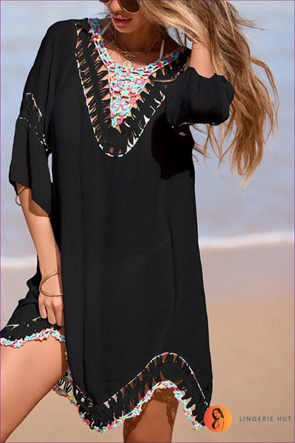 Crochet Cut-out Mini Dress - Effortless Boho Energy - s / Black - Dresses - Lingerie Hut - Backless • Beachwear • Casual