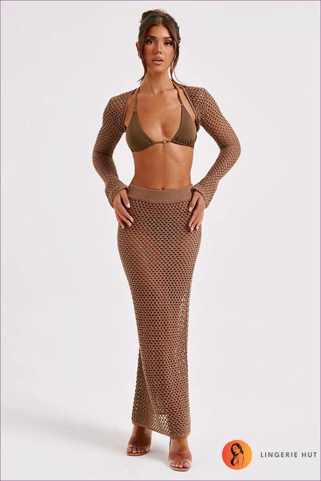 Crochet Fishnet Skirt Set with Cropped Bolero - Barefoot Luxe