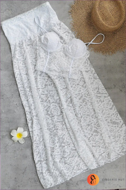Crochet Lace Top with Scalloped V-neck - Sun-soaked Ease - s / White Two-piece Bottomless Pants - Beachwear • Boho