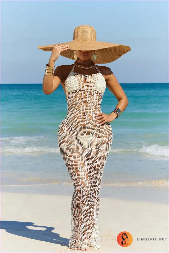 Crochet Maxi Cover Up With Halter Neckline