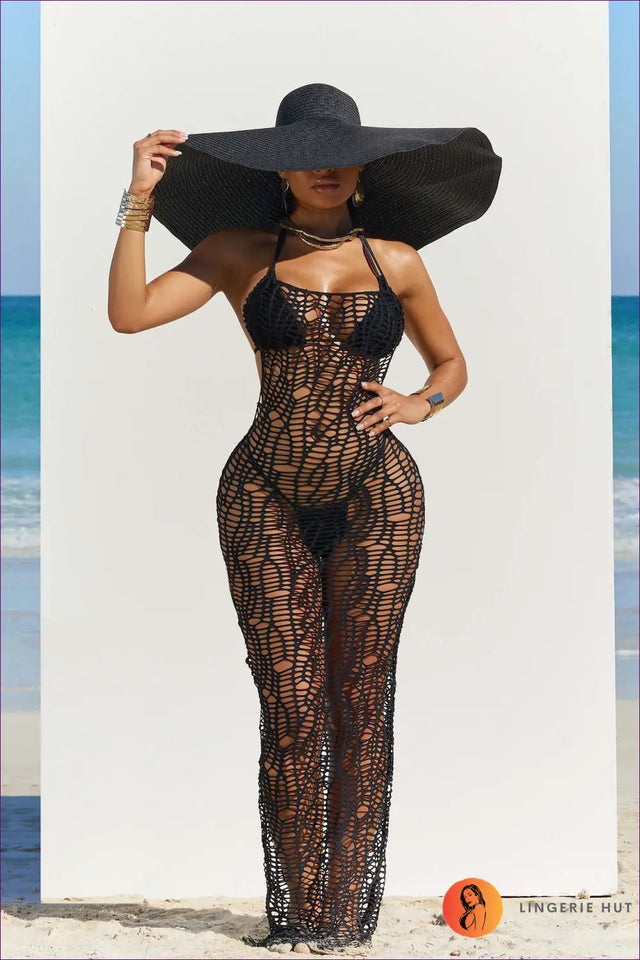 Crochet Maxi Cover Up With Halter Neckline