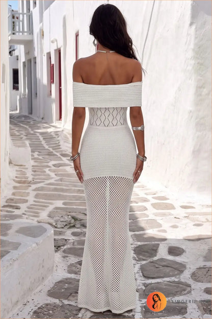 Crochet Maxi Dress with Off-shoulder Neckline - Riviera Evenings - Mangar