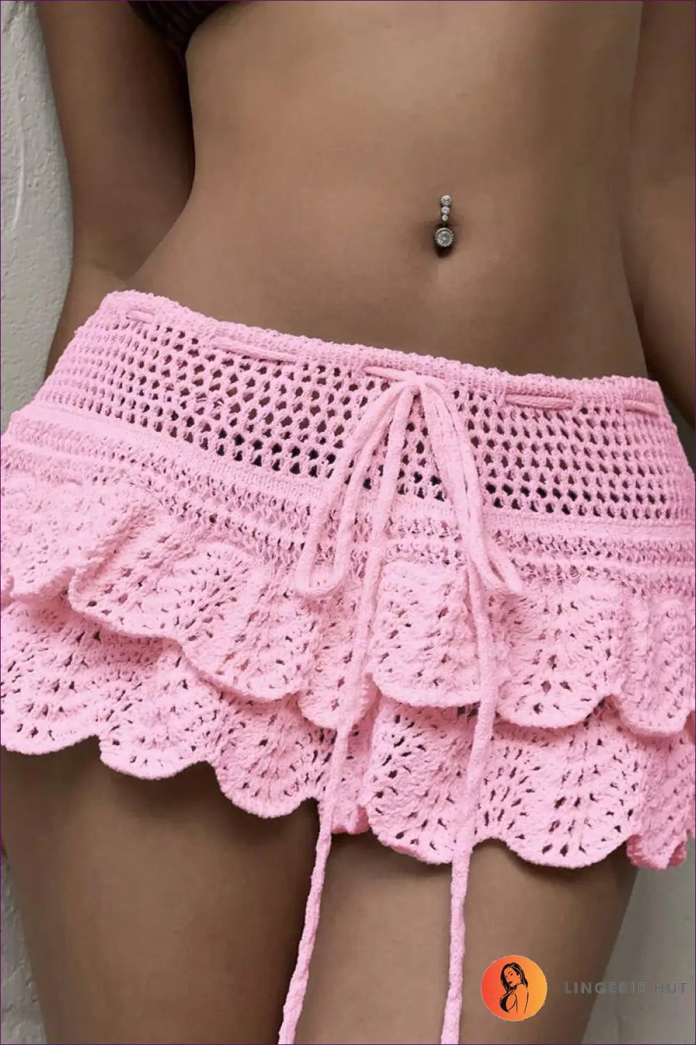 Crochet Mini Skirt with Tie-front Scallop Hem - Boho Breeze - s / Pink - Beachwear • just in • Sexy • Summer - Lingerie