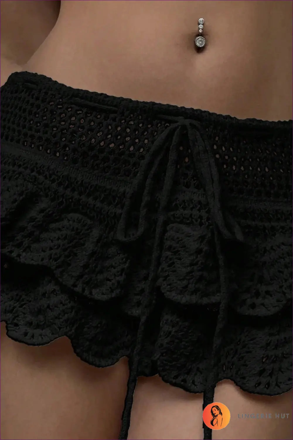 Crochet Mini Skirt with Tie-front Scallop Hem - Boho Breeze - s / Black - Beachwear • just in • Sexy • Summer