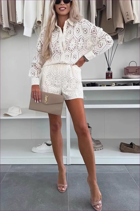 Crochet co Ord Set with Collared Shirt & Shorts - Holiday Edit - Lingerie Hut - Beachwear • Boho • Casual