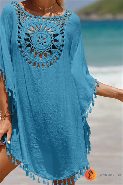 Crochet Tassel Beach Cover Up - Effortless Boho Summer Edit - one Size / Blue - Dresses - Lingerie Hut - Beachwear