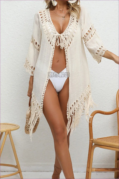 Crochet Tassel Cover Up - Effortless Boho Holiday Style - Swimwear - Lingerie Hut - Beachwear • Casual
