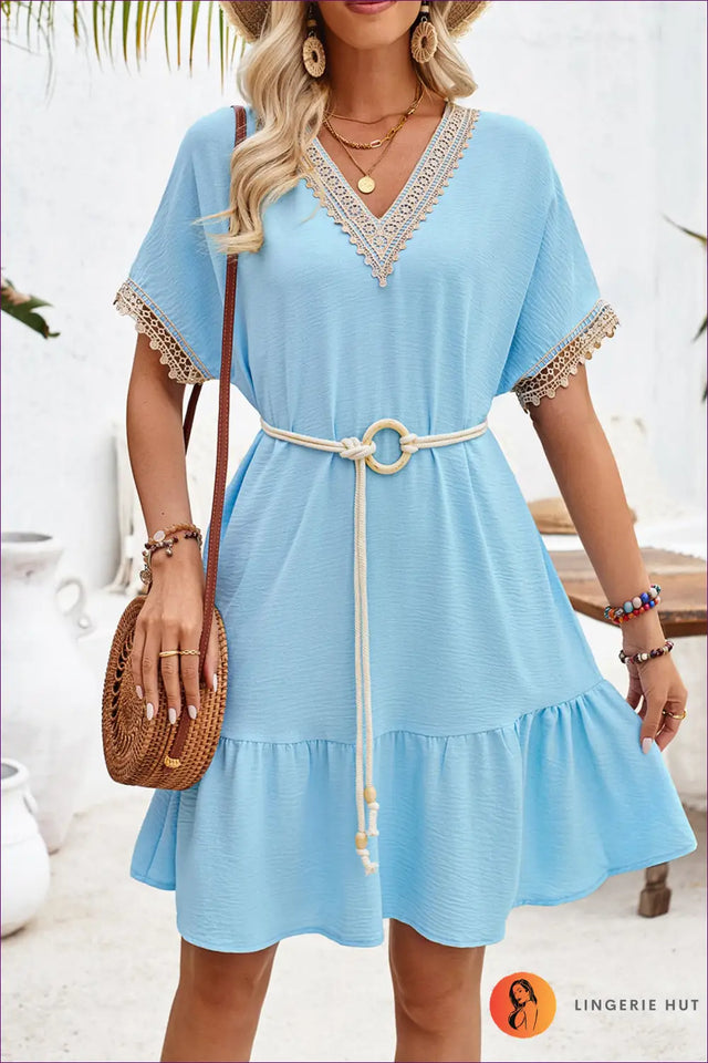 Crochet Trim Kaftan Dress - Effortless Holiday Elegance
