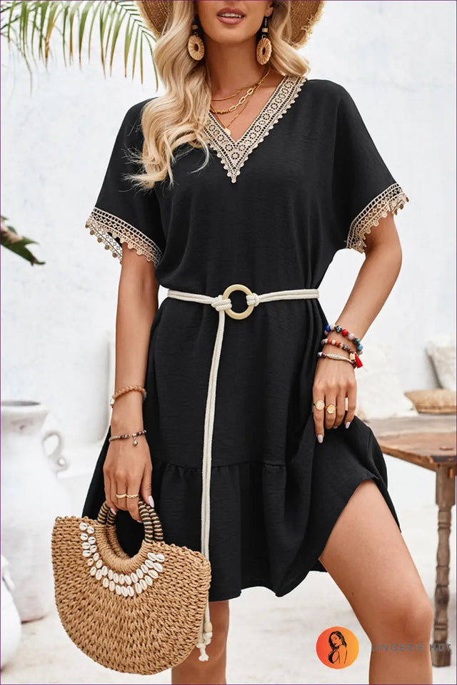 Crochet Trim Kaftan Dress - Effortless Holiday Elegance