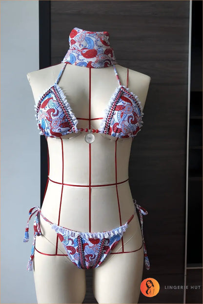 Crochet-trim Paisley Bikini with Coin Charm - Boho Tide - s / Bikini2 - Swimwear - Beachwear • Brazilian • Embellished