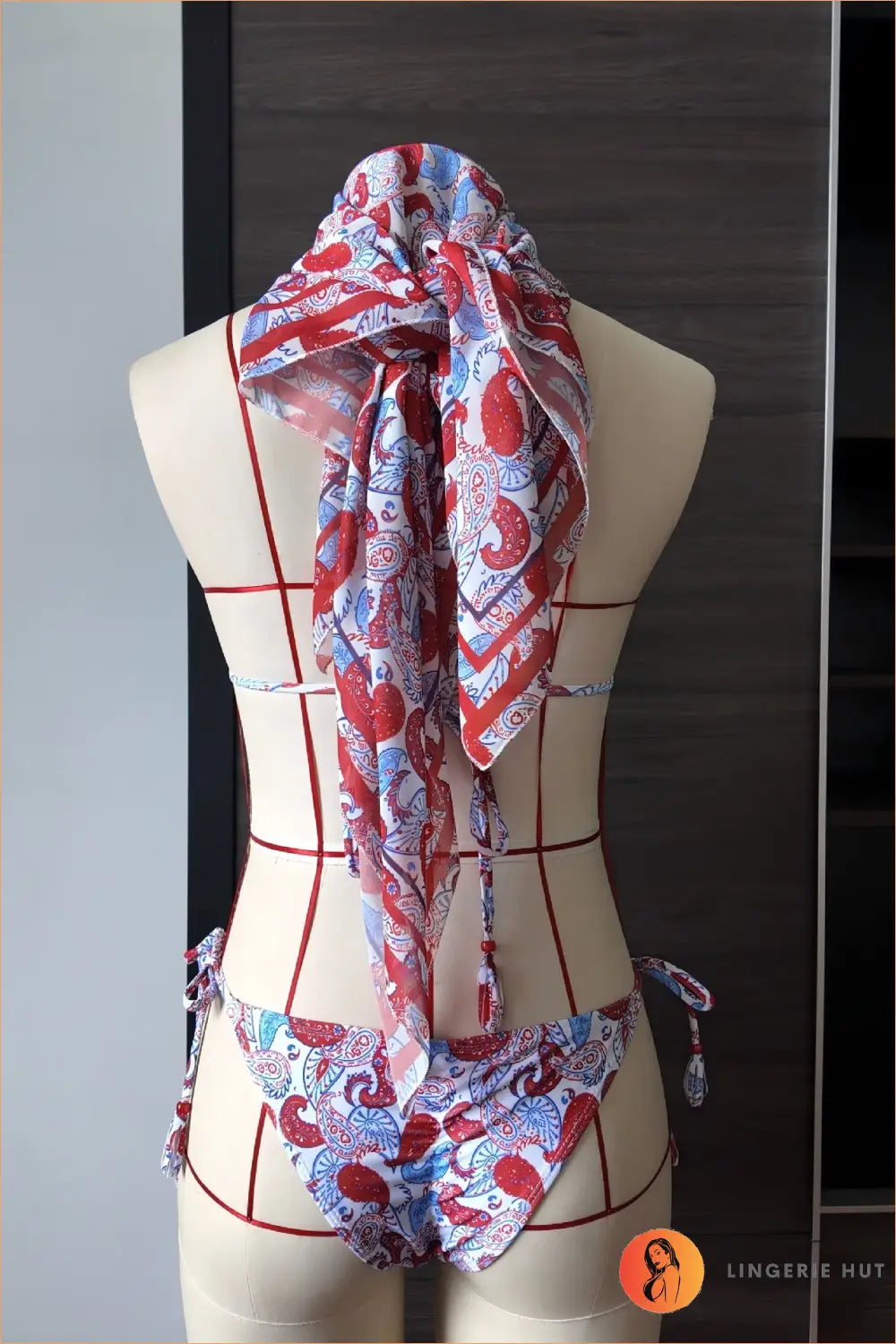 Crochet-trim Paisley Bikini with Coin Charm - Boho Tide - m / Headscarf2 - Swimwear - Beachwear • Brazilian