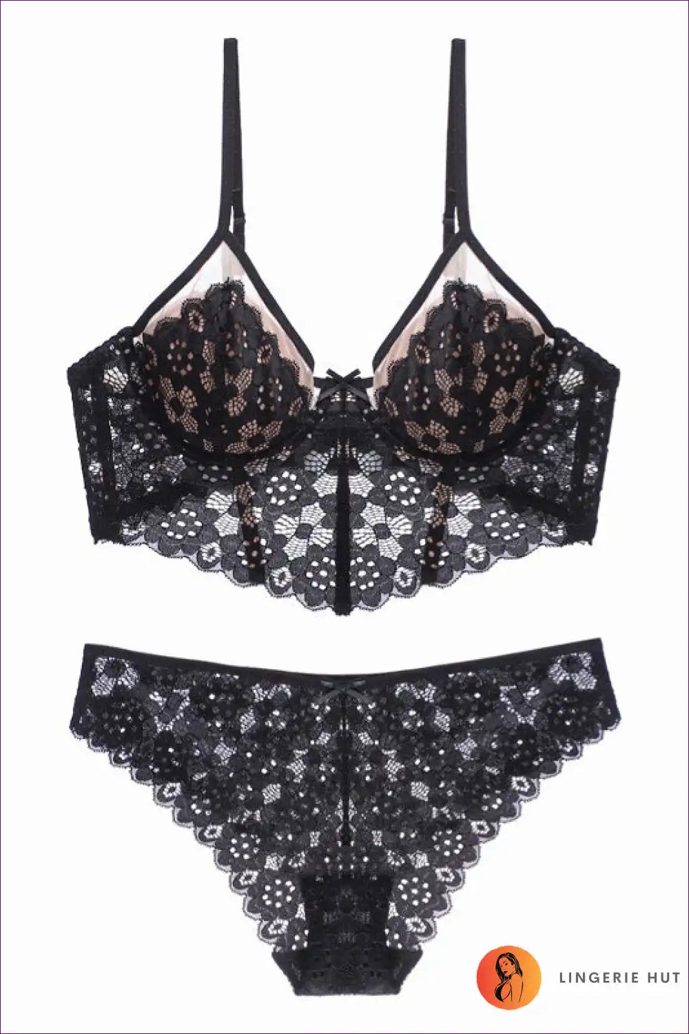 Crocheted Lace Longline Bra Set with Hipster Briefs - Boho Romance for Boho, Set, Casual, Crochet, Everyday