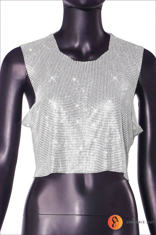 Crop Top with Rhinestone Chain Detail - Night out Glamour - one Size / Silver - Lingerie Hut - Backless • Clubwear