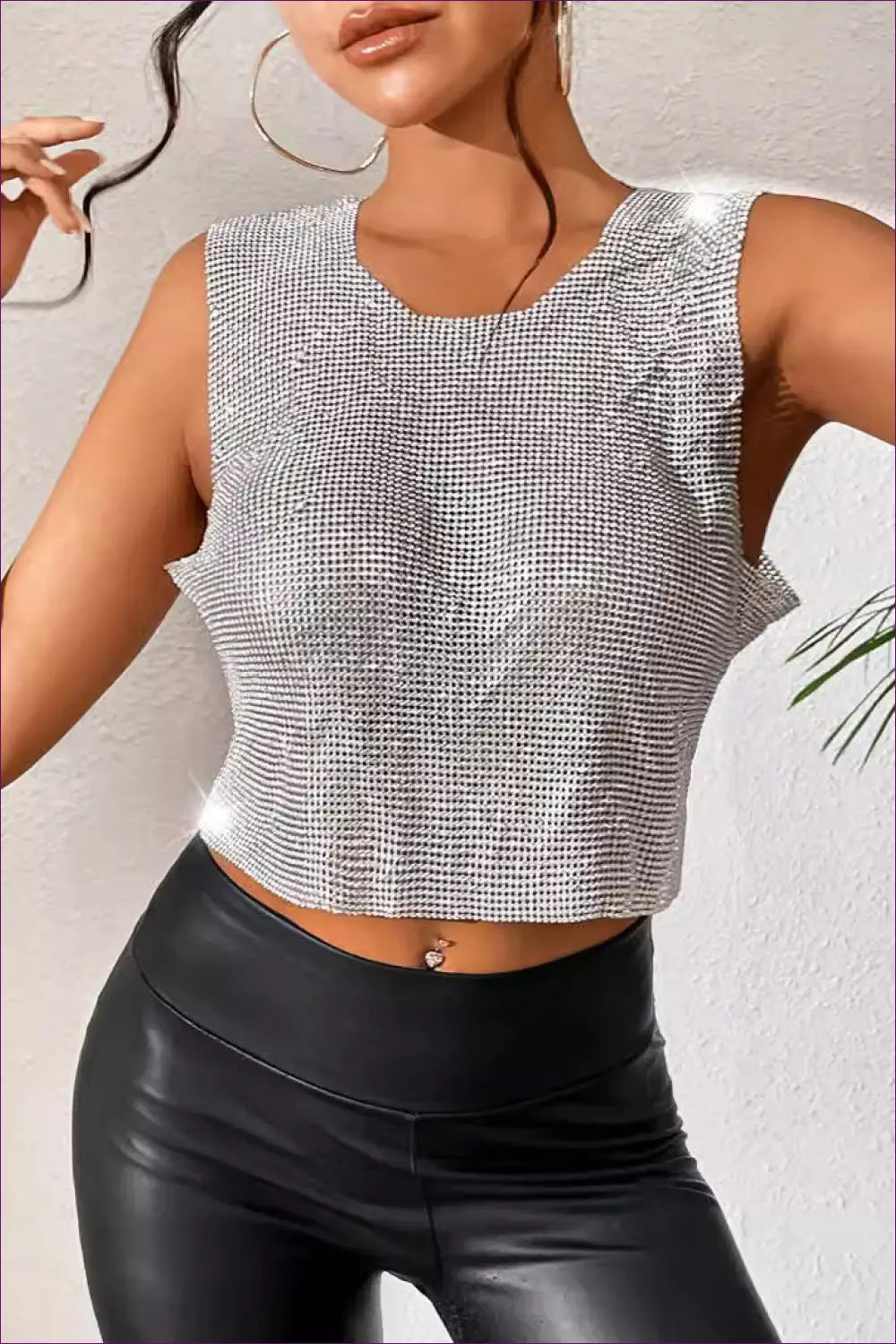Crop Top with Rhinestone Chain Detail - Night out Glamour - one Size / Silver - Lingerie Hut - Backless • Clubwear