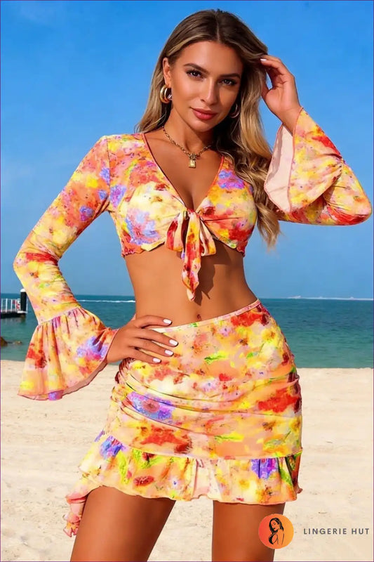 Crop Top with Ruffle Skirt Set - Festival Ready for A-line, Boho, Casual, co Ord,