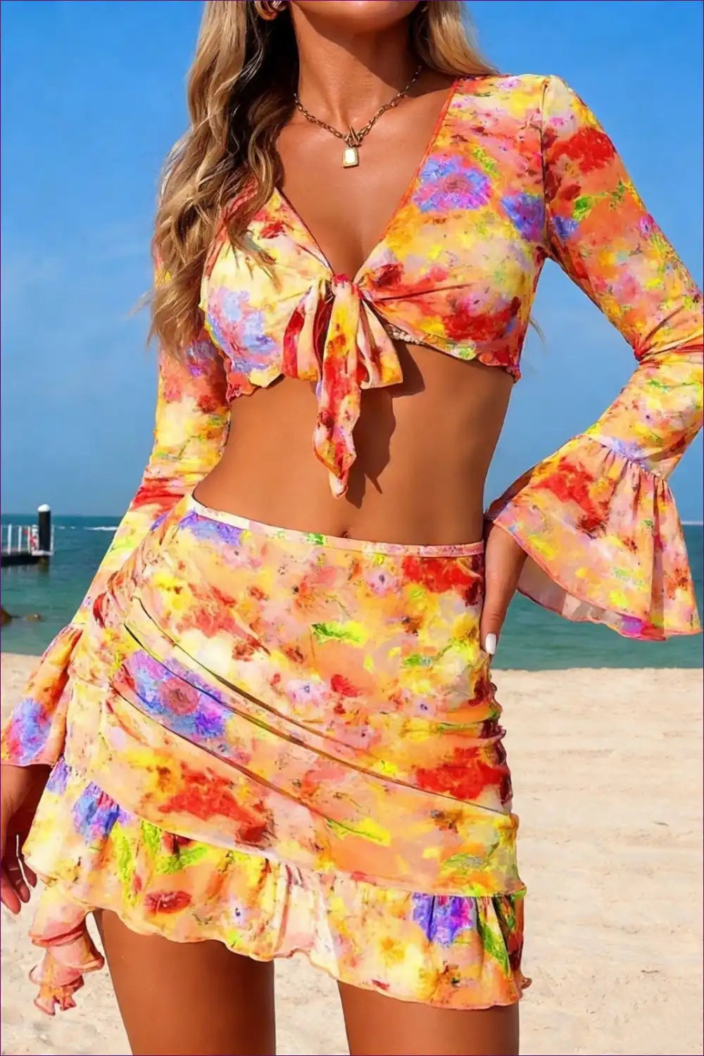 Crop Top with Ruffle Skirt Set - Festival Ready for A-line, Boho, Casual, co Ord,