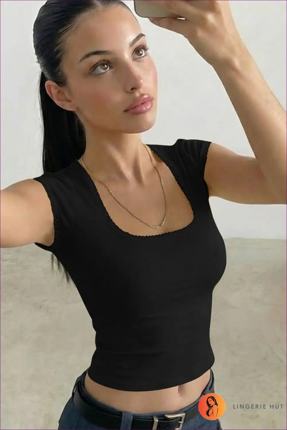 Crop Top with Scoop Neckline - Casual Confidence - s / Black - Lingerie Hut - Cotton • Everyday • Jersey