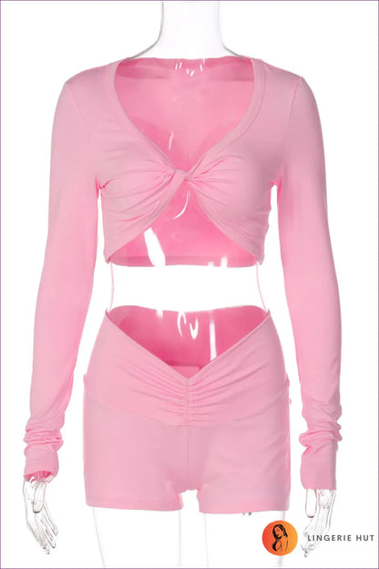 Crop Top Set with Twisted Details - Gym to Street Chic - s / Pink - co Ord - Lingerie Hut - Activewear • All Season