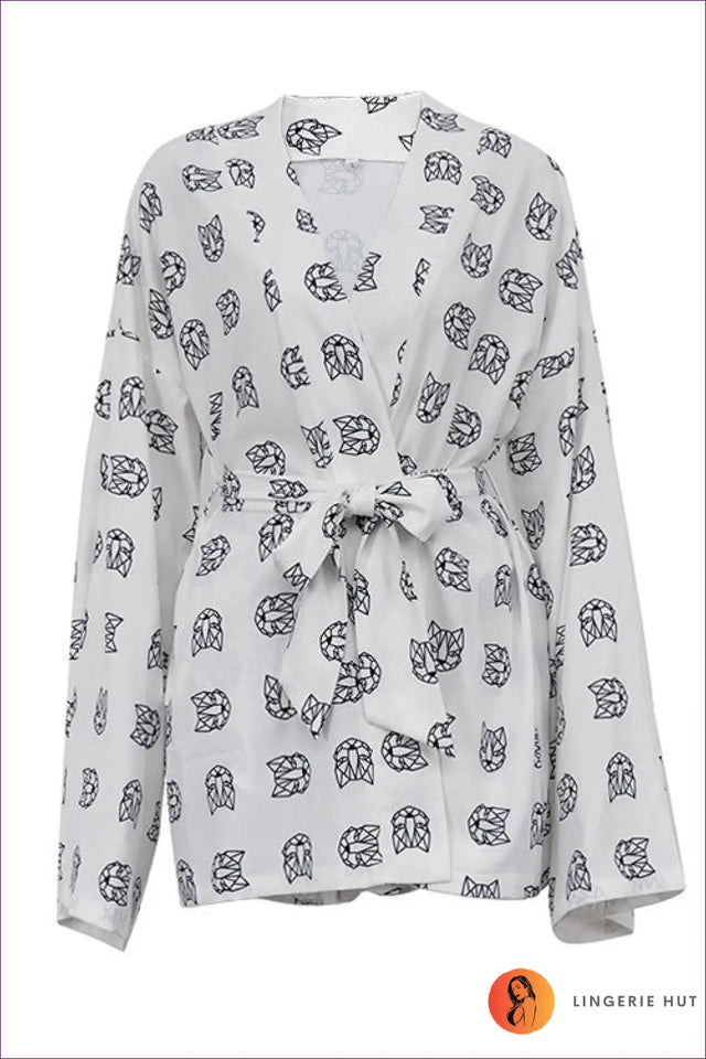 Geometric Print Pyjama With Robe Set