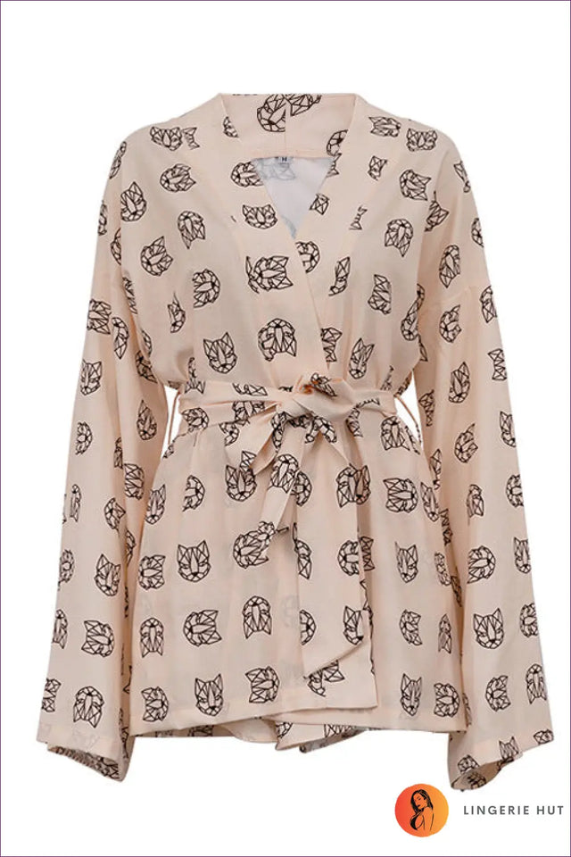 Geometric Print Pyjama With Robe Set