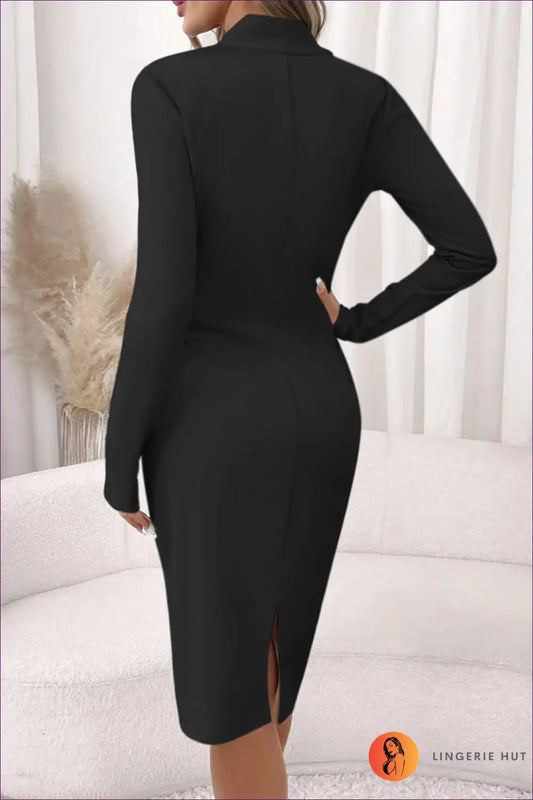 Cross V-neck Pleated Midi Dress - Effortless Elegance Edit for Autumn, Casual, Dresses, Everyday, Formal Wear