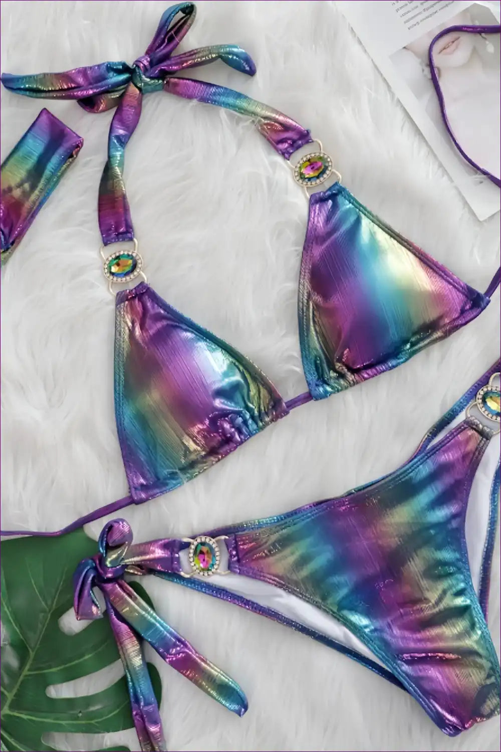 Crystal Embellished Bikini with Shimmer Finish for Beach Parties Beachwear, Bikini, co Ord, Glamour, Halter