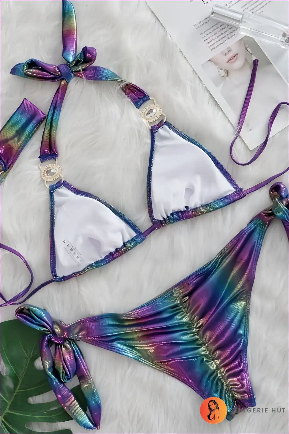 Crystal Embellished Bikini with Shimmer Finish for Beach Parties Beachwear, Bikini, co Ord, Glamour, Halter