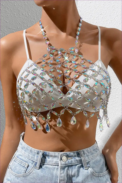 Crystal Halter Crop Top - Worth a Second Look - one Size / Magic Color - Clothing Tops - Lingerie Hut - Backless