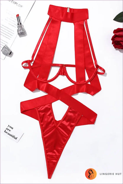 Cut out Bodysuit with Glossy Straps - Bold Confidence Move - Red / s - Boudoir • Cutout • Date Night • Lingerie - Hut