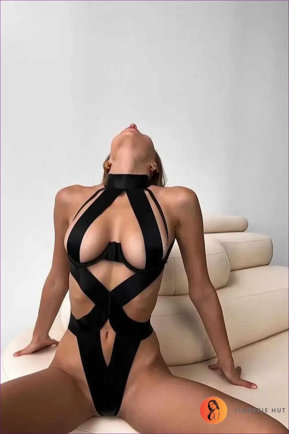 Cut out Bodysuit with Glossy Straps - Bold Confidence Move - Boudoir • Cutout • Date Night • Lingerie - Hut