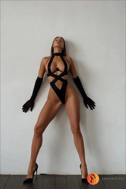 Cut out Bodysuit with Glossy Straps - Bold Confidence Move - Boudoir • Cutout • Date Night • Lingerie - Hut