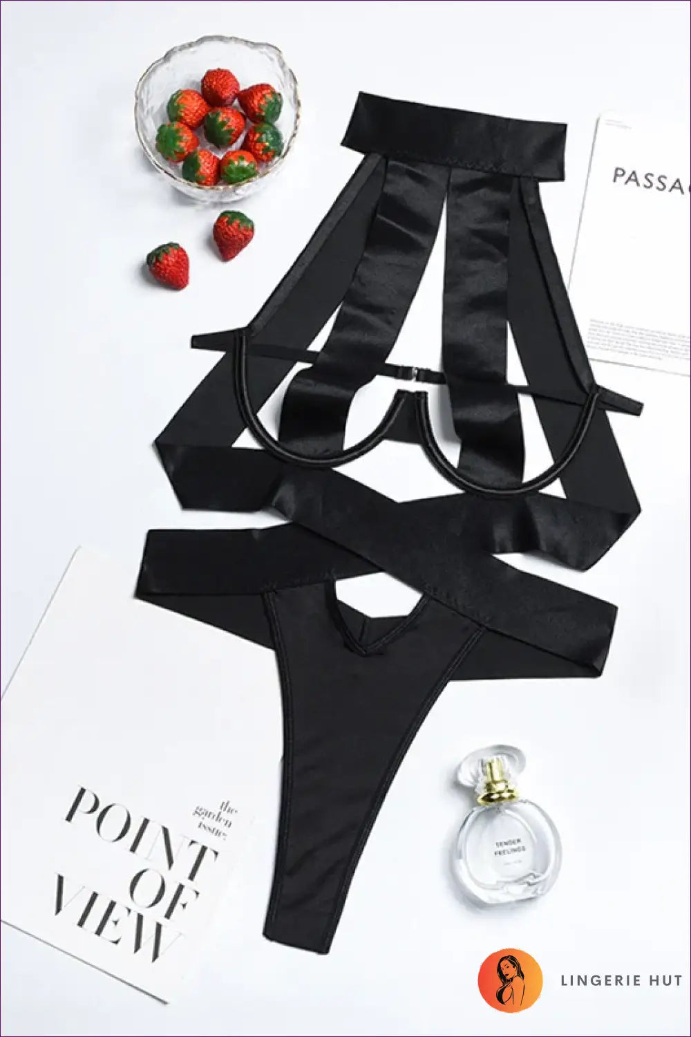 Cut out Bodysuit with Glossy Straps - Bold Confidence Move - Black / s - Boudoir • Cutout • Date Night • Lingerie - Hut