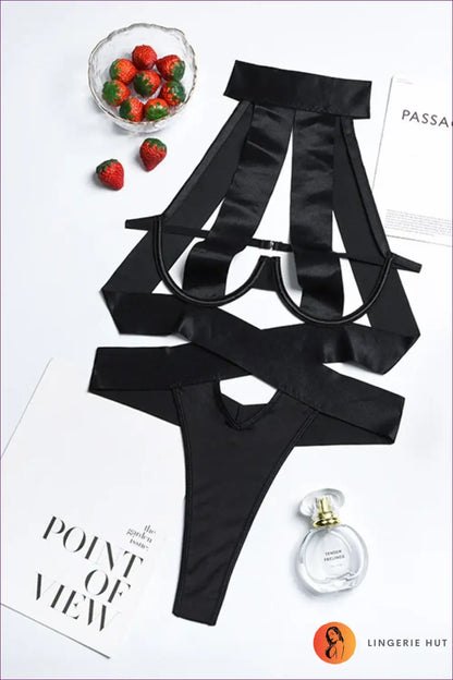 Cut out Bodysuit with Glossy Straps - Bold Confidence Move - Black / s - Boudoir • Cutout • Date Night • Lingerie - Hut