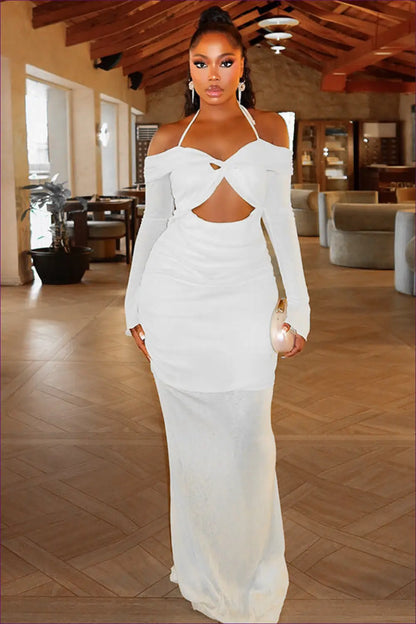 Cut-out Halter Bodycon Maxi Dress for Formal Evenings - Sculpted Elegance - Dresses - Clothing • Cutout • Glamour
