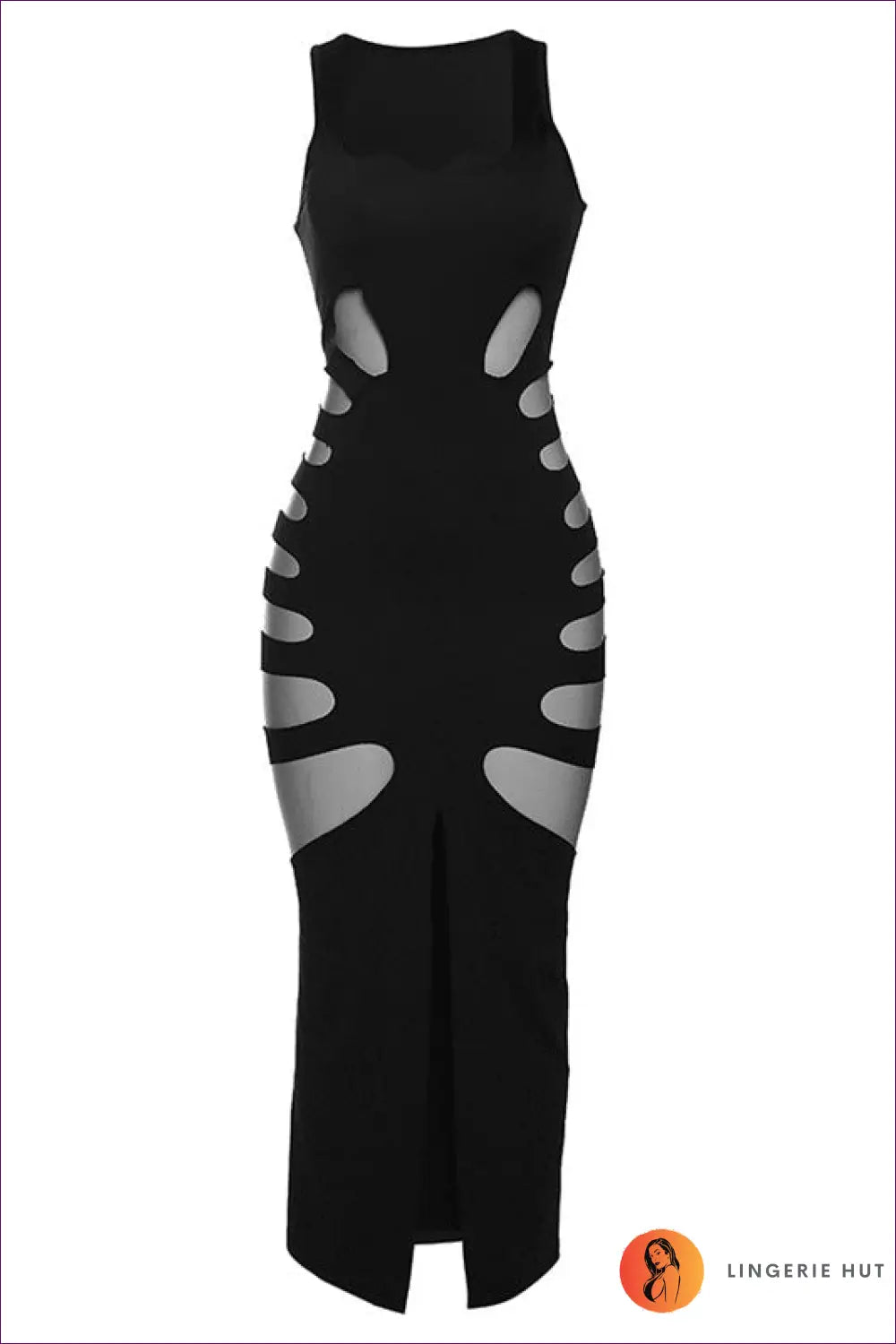 Unleash Your Inner Diva With Lingerie Hut’s Cut Out Hollow Sheath Slit Maxi Dress. Slim-fitting Design, Daring