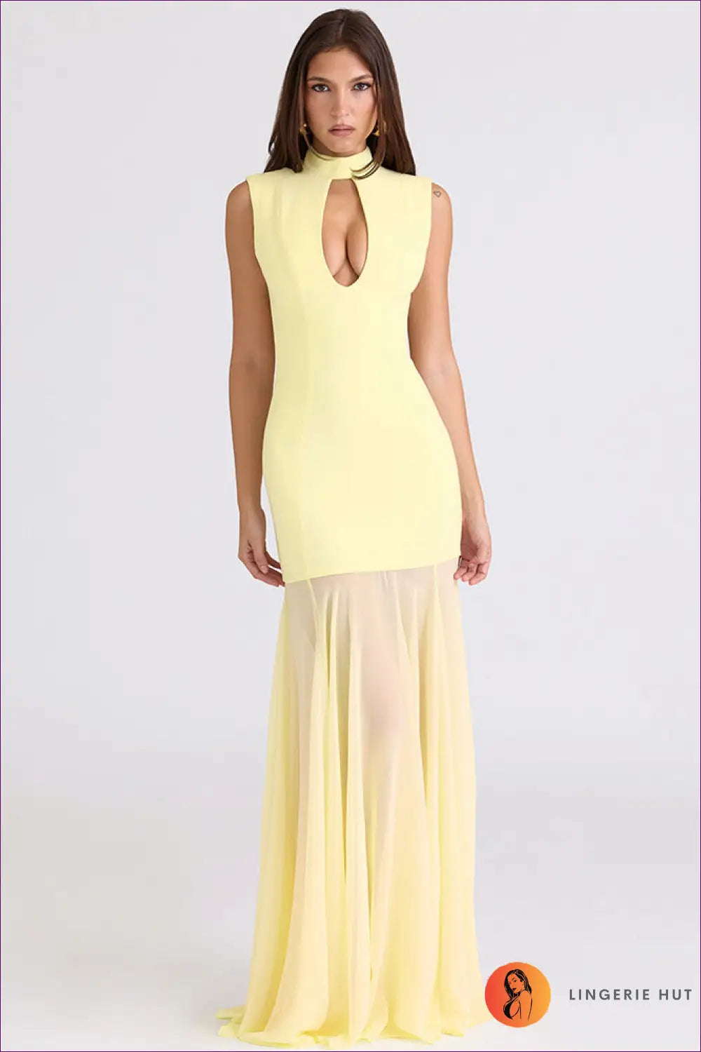 Cut-out Maxi Dress with Fishtail Hem - Understated Glamour - s / Yellow - Dresses - Clothing • Cutout • Lingerie Hut