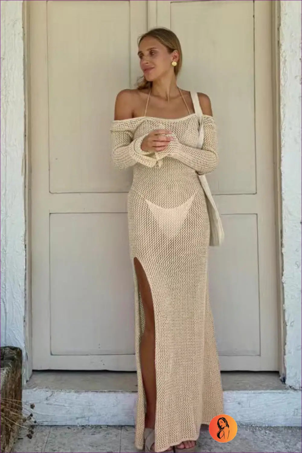 Sheer Crochet Maxi Cover Up Dress - s / Apricot - Dresses - Backless • Boho • Casual • Clothing • Lingerie Hut