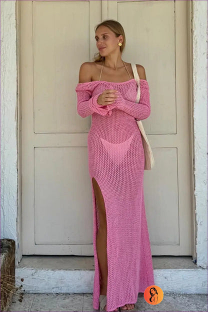 Sheer Crochet Maxi Cover Up Dress - s / Pink - Dresses - Backless • Boho • Casual • Clothing • Lingerie Hut